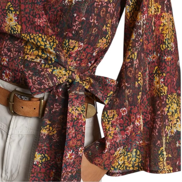 NWT Roopa Pemmaraju Bell-Sleeved Wrap Blouse for Anthropologie Womens Small - Picture 2 of 7